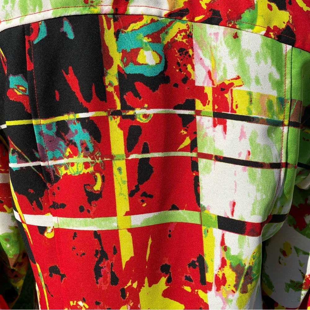 -Tracy M Zip Up Front L/S Colorful Collared Blouse Women's Large - Picture 9 of 12